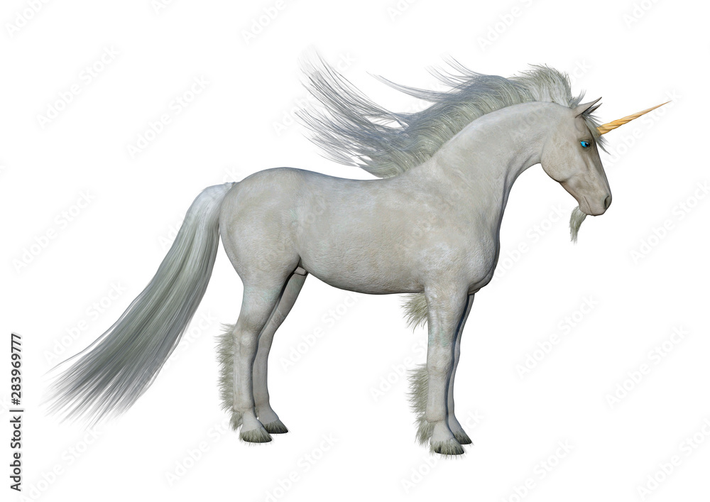 3D Rendering Fairy Tale White Unicorn on White 3D Rendering Fairy Tale White Unicorn on White