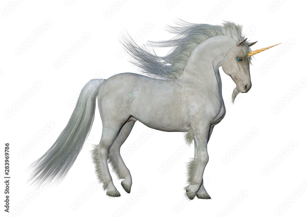 3D Rendering Fairy Tale White Unicorn on White 3D Rendering Fairy Tale White Unicorn on White