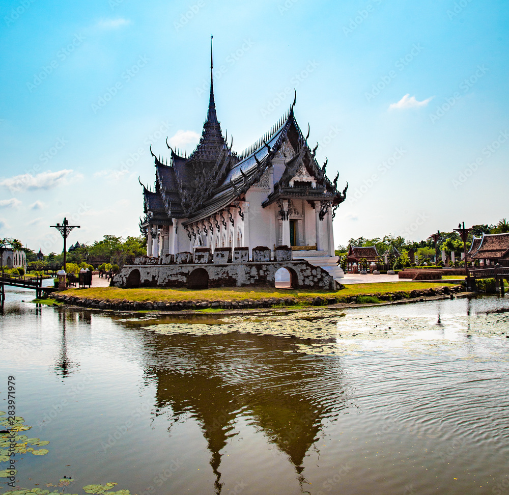 Temples in Ancient City Muang Boran in Bangkok Thailand