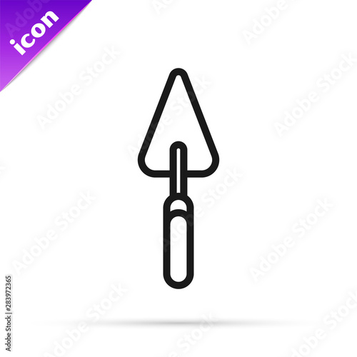 Black line Garden trowel spade or shovel icon isolated on white background. Gardening tool. Tool for horticulture, agriculture, farming. Vector Illustration