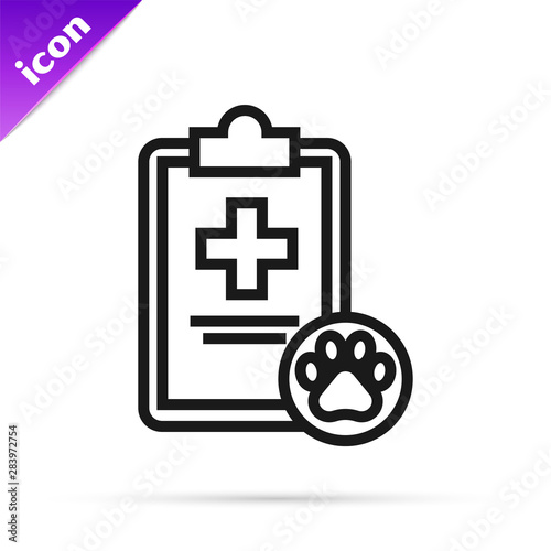Black line Clipboard with medical clinical record pet icon isolated on white background. Health insurance form. Medical check marks report. Vector Illustration