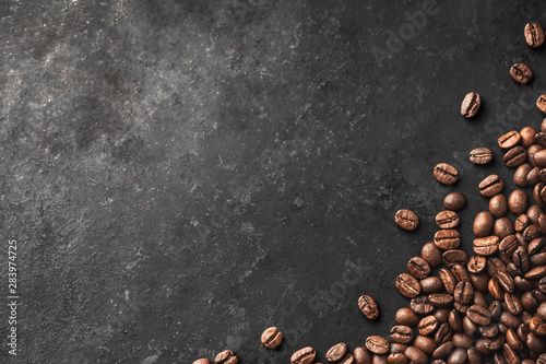 Fresh Coffee Beans With Dark Background And Copyspace