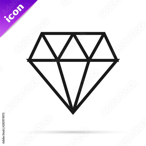 Black line Diamond icon isolated on white background. Jewelry symbol. Gem stone. Vector Illustration