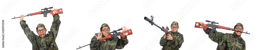 Military man with a gun isolated on white Military man with a gun isolated on white