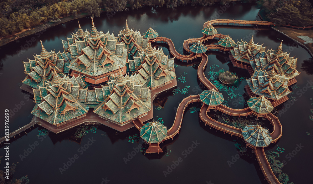 Obraz premium Ancient city Muang Boran from above in Bangkok Thailand