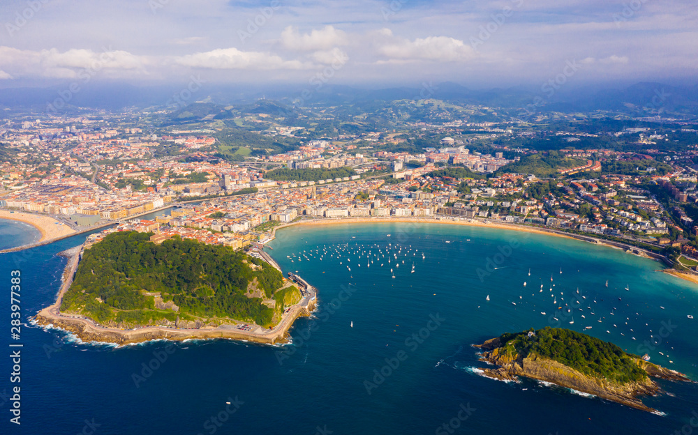 View from drone of San Sebastian, Basque Country