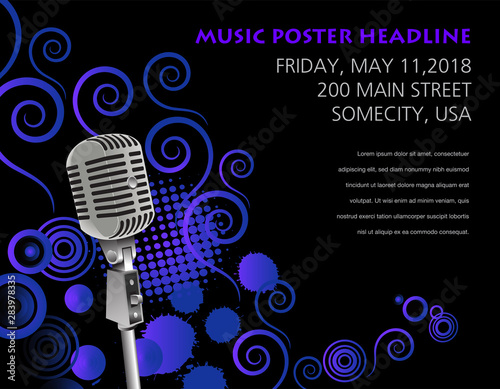 A vintage microphone music background.  A template with room for your text.    