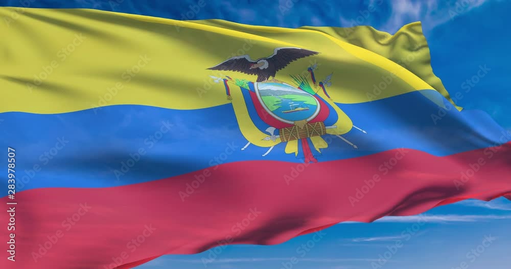 flag of Ecuador with fabric structure against a cloudy sky (loopable)