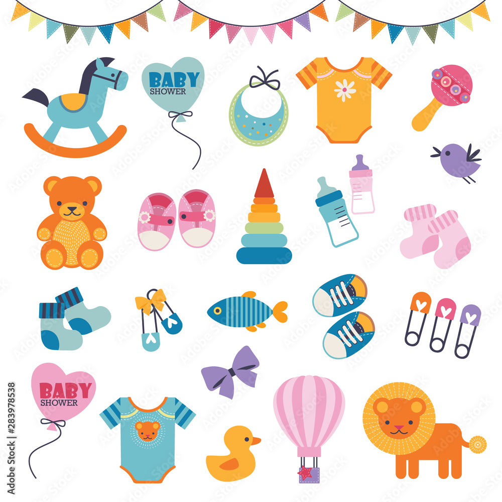 Set of Sweet and Beautiful Icons for Baby Shower Event