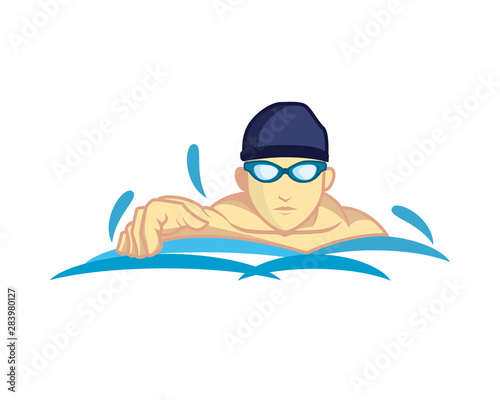 Swimming Man Figure with Goggles Illustration