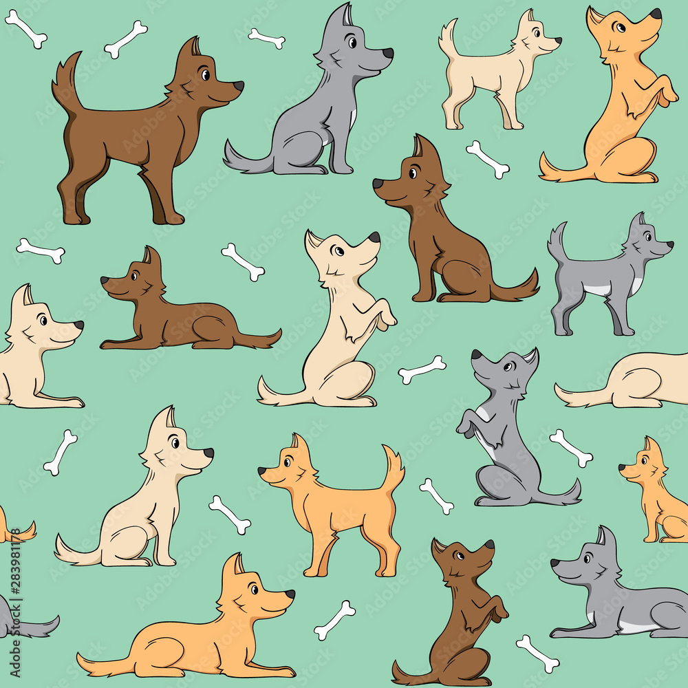Fototapeta premium seamless pattern and dog bones on green background