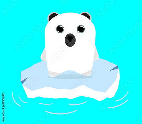 Sad polar bear on ice float. Global Warming concept theme. 