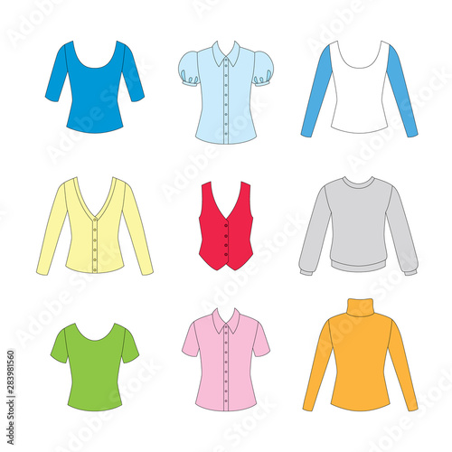 set of clothes for girls on white background
