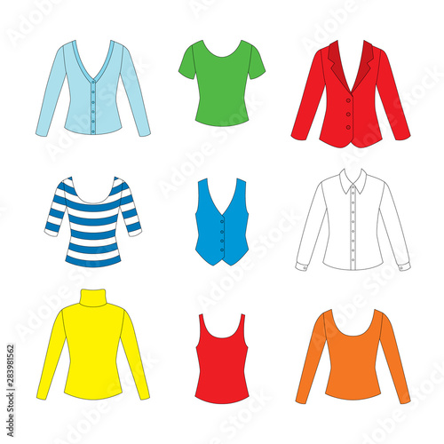 set of clothes for girls on white background