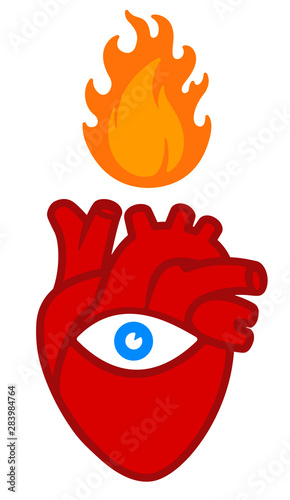 Line art burning heart icon...