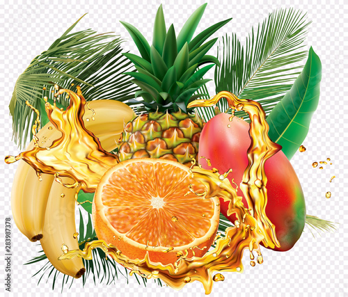 Mix splashes of juices Banana, Mango, Orange, Pineapple