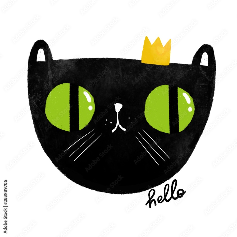 Cute black cat with big green eyes isolated on white background. Little ...