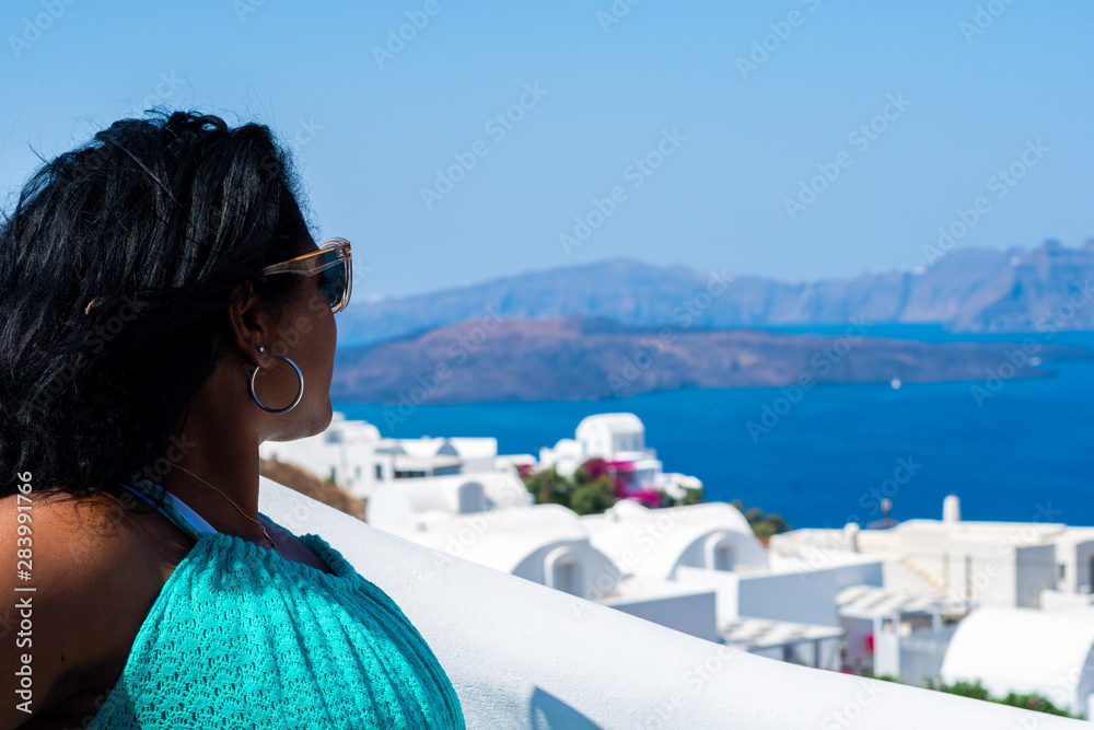 Woman On Vacation In Santorini