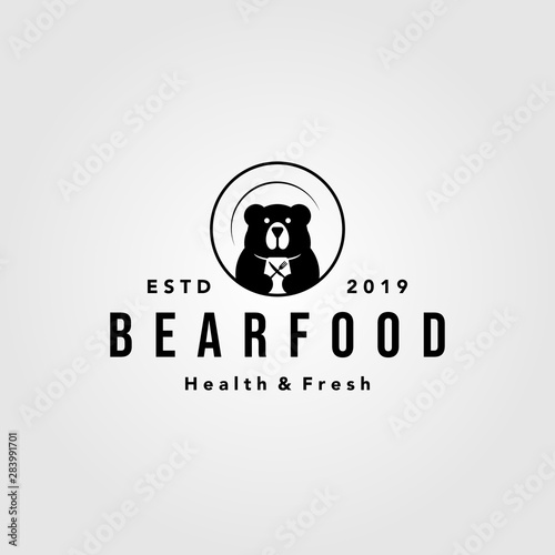 bear food plate logo vintage retro vector icon illustration