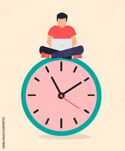 businessman working on clock, vector illustration