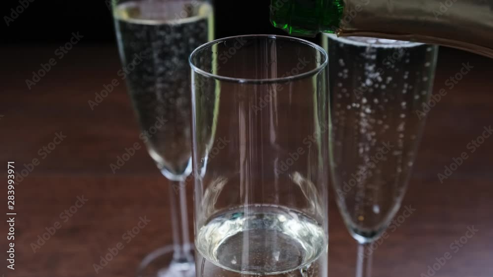 Transparent glass of champagne with bubble. 