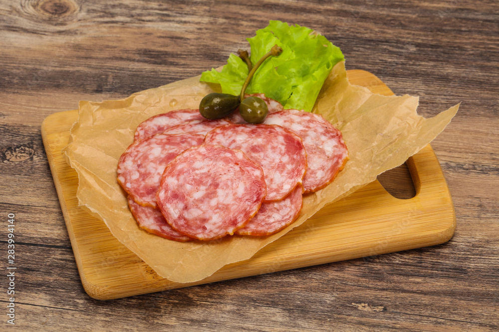 Spanish Salchichon sausage with salad