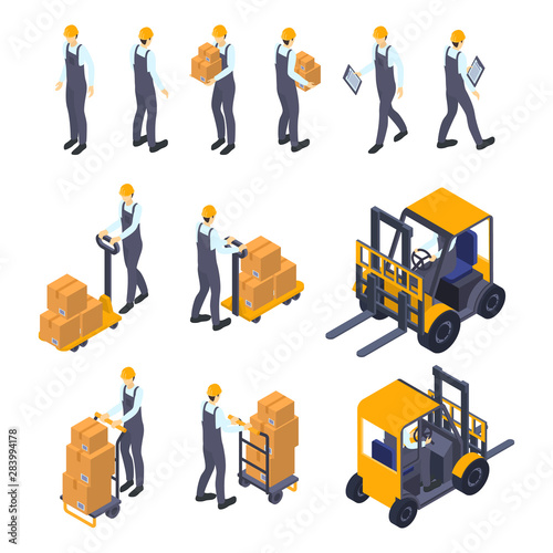 Warehouse Man Sign 3d Icon Set Isometric View. Vector