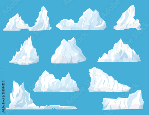 Cartoon White Floating Iceberg Icon Set. Vector
