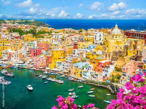 Landscape with colorful houses on Procida island, Italy photo