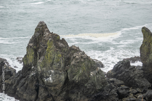 Tall black cliffs on the shore