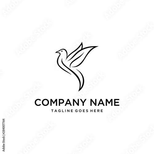 Luxury animal birds and leaves on its wings logo design illustration
