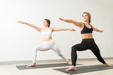 Health Conscious Women Working Out With Virabhadrasana