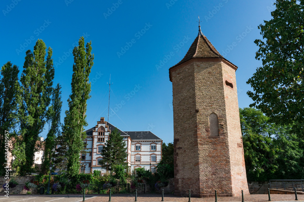 Tower and city wall in Haguenau, France. 