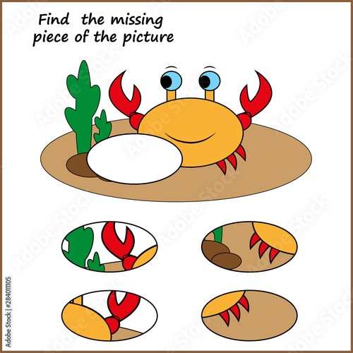 Visual logic puzzle: Find missing piece - Puzzle game for kids. Worksheet for Children. 