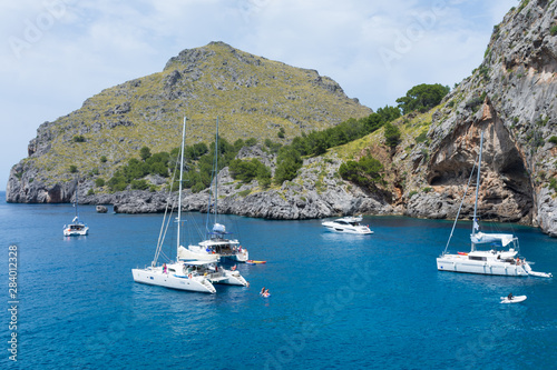 Yachts in the Bay of Sa Colobra in Mallorca