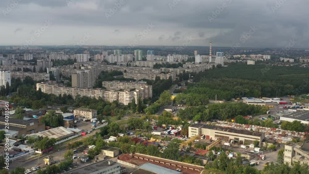 Aerial View of Apartment Buildings in Kyiv, Ukraine on a Cloudy Day