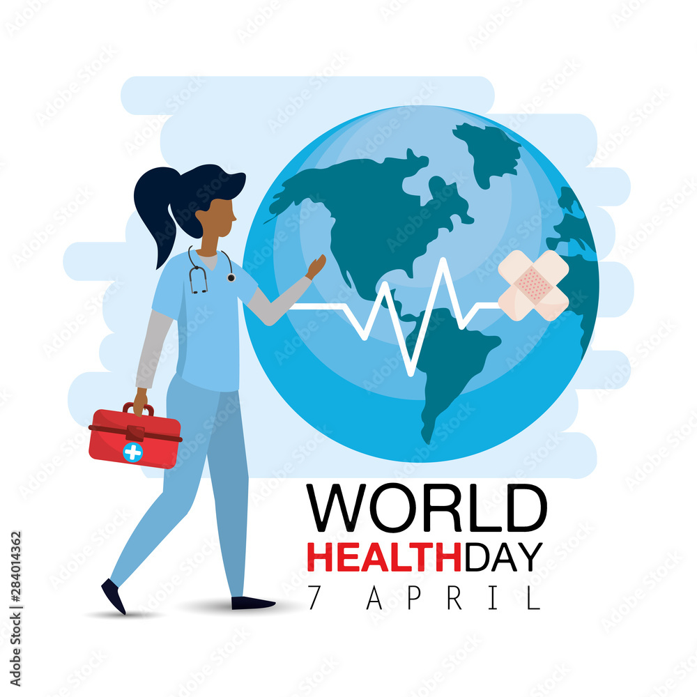 doctor with first aid to world health day