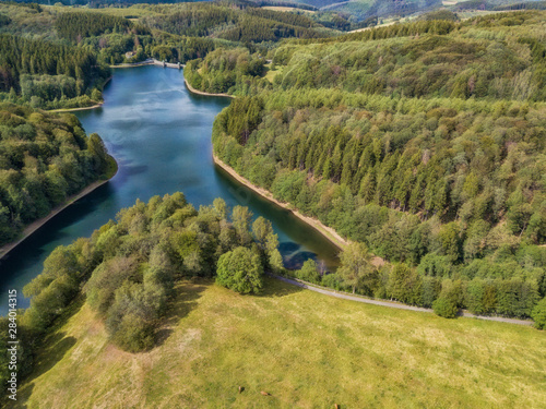 Aerial view of the Fuerwigge dam near Meinerzhagen in the Sauerland in Germany. photo