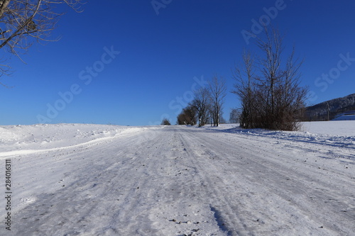 Wonderful typical winter road with black gravel for better stability on the route. Smooth surface on main route in czech republic.