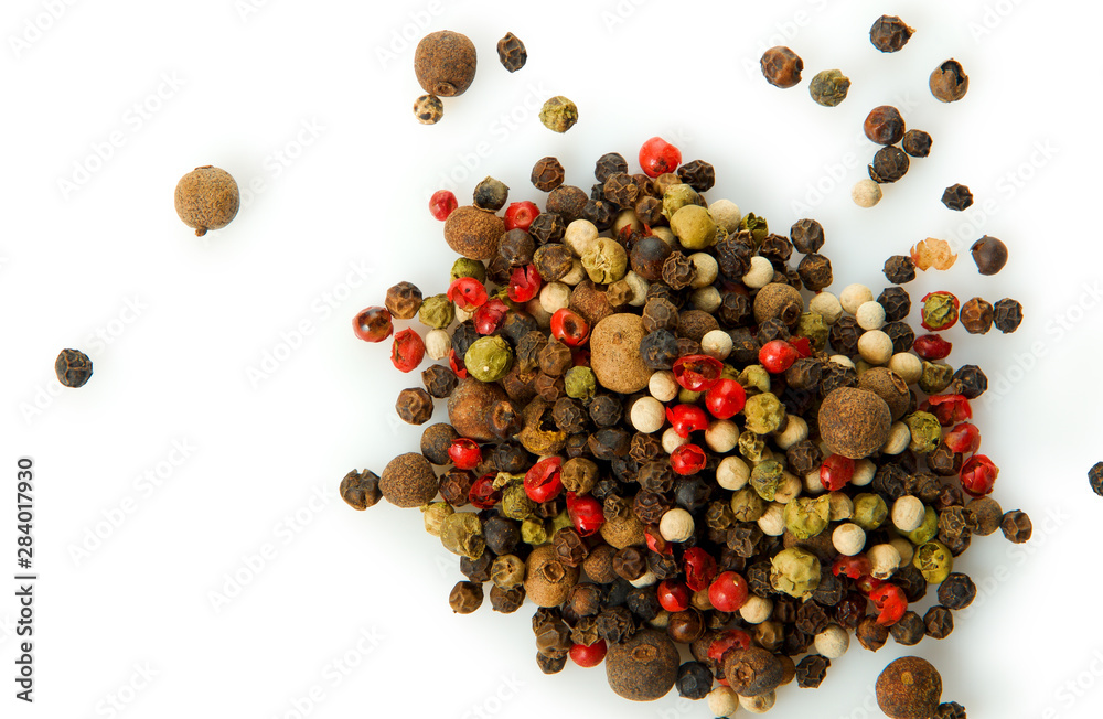 Mixture of peppers texture. View from above. Seasoning background. Spice sprinkled. Mixture of peppers texture. View from above. Seasoning background. Spice sprinkled.