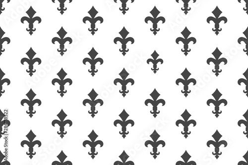 Vintage luxury Fleur-de-lis seamless royal background. France historic  ornamental pattern with heraldic symbol fleur-de-lis. Black and white style immaculate virgin symbolics. Vector illustration