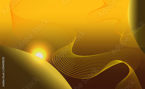 Modern planetary abstract golden background with helix spiral lines and sun. Galaxy abstract. Vector illustration