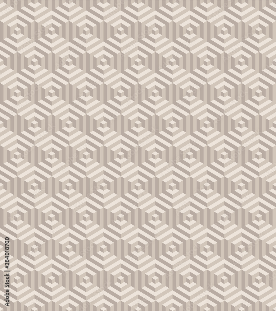 Seamless geometric pattern formed of beige hexagons. 3D imitation. Swatch is included in vector file. 