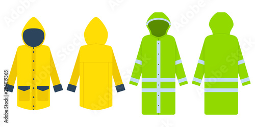 Raincoat. Vector illustration isolated on white.  Clothes protecting from a rain and a strong wind.