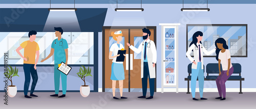 professional doctors with nurse and sick patients