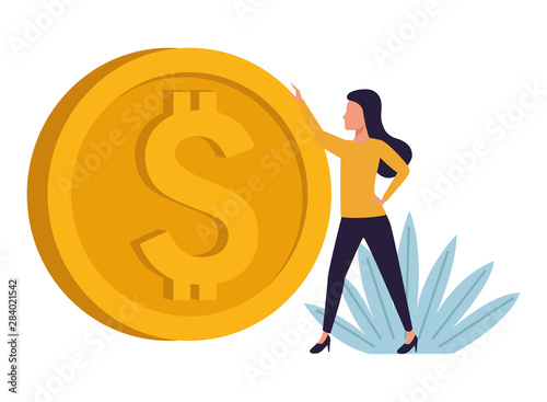Executive businesswoman with big coin