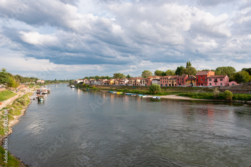 Houses along the banks of the Ticino taken from the Covered Bridge of Pavia