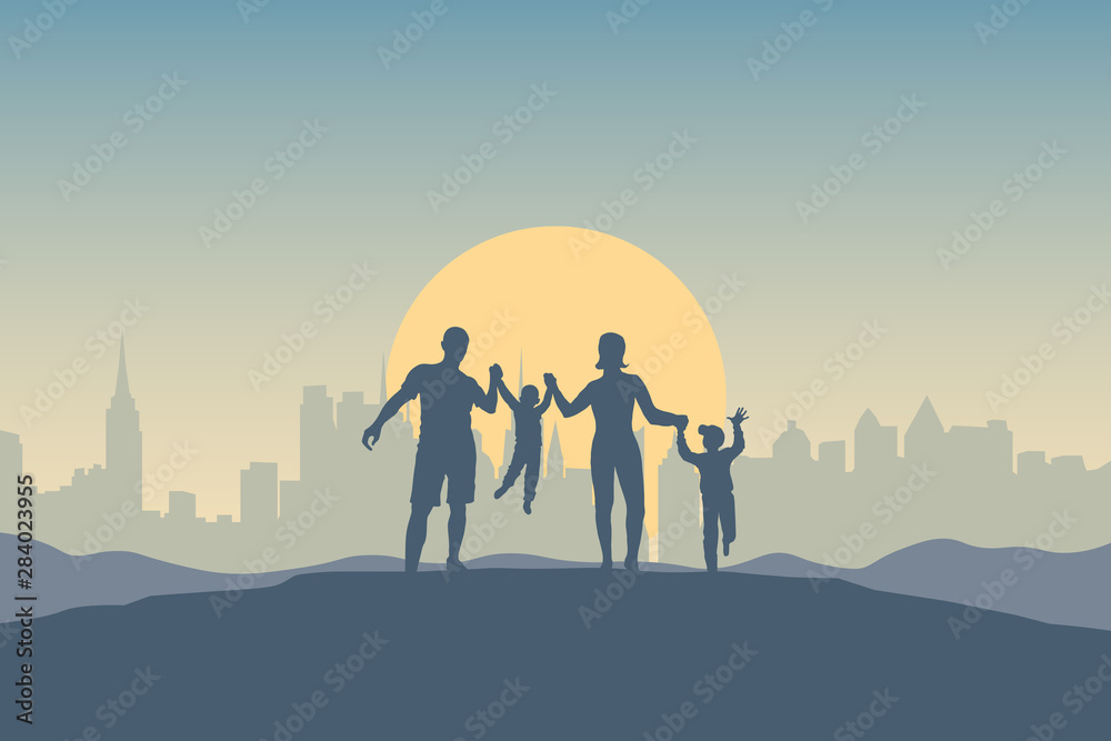 Happy young family outdoors. Father, mother and two boys on a(08)
