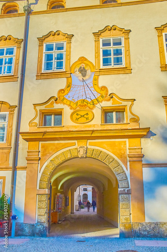 The arched passage with  sundial, Salzburg, Austria photo