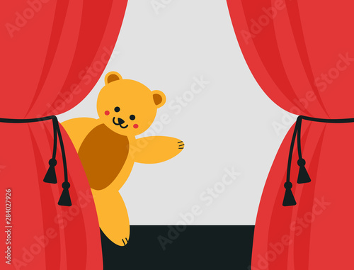 bear behind curtains